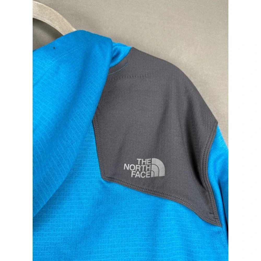 The North Face Hoodie Mens XL Blue Grey Grid Fleece Pullover Hiking Activewear